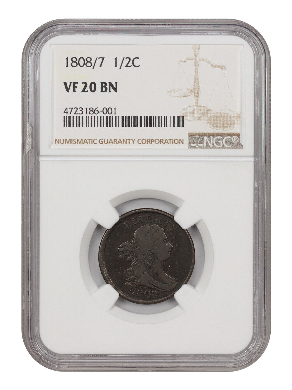 1808/7 1/2c Ngc Vf20 - Scarce Overdate - Draped Bust Half Cents (1800-1808)
