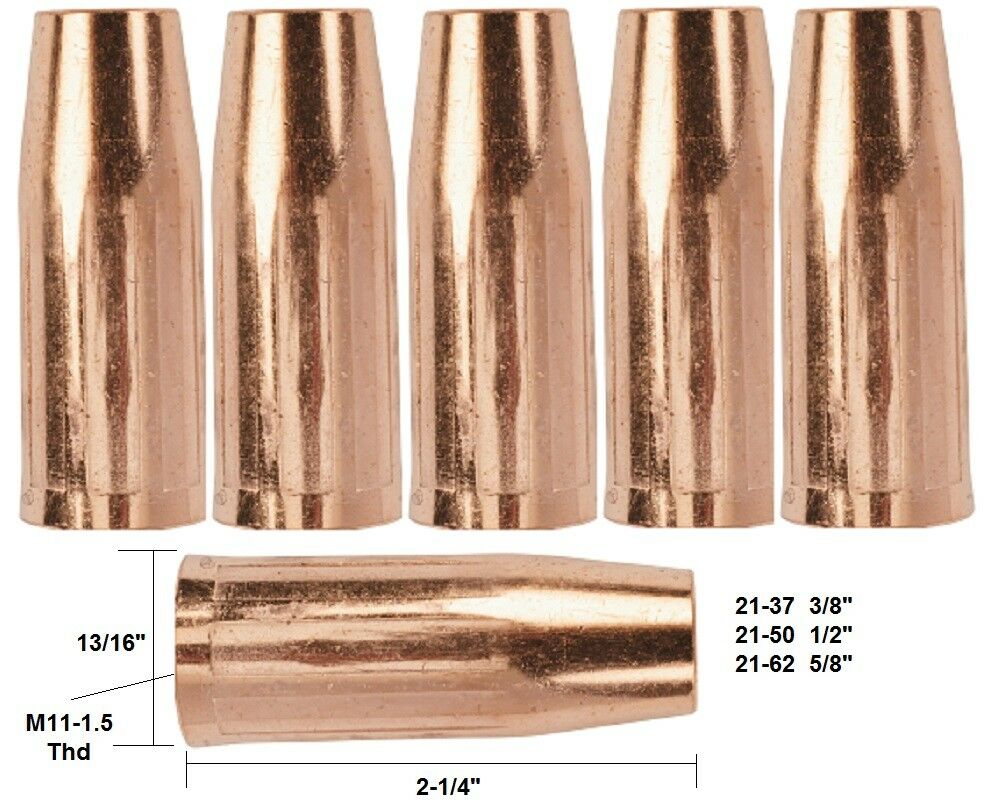 21-50 Mig Welding Nozzles 1/2" For Tweco Mini, #1 & Lincoln Magnum 100 Pk Of 5