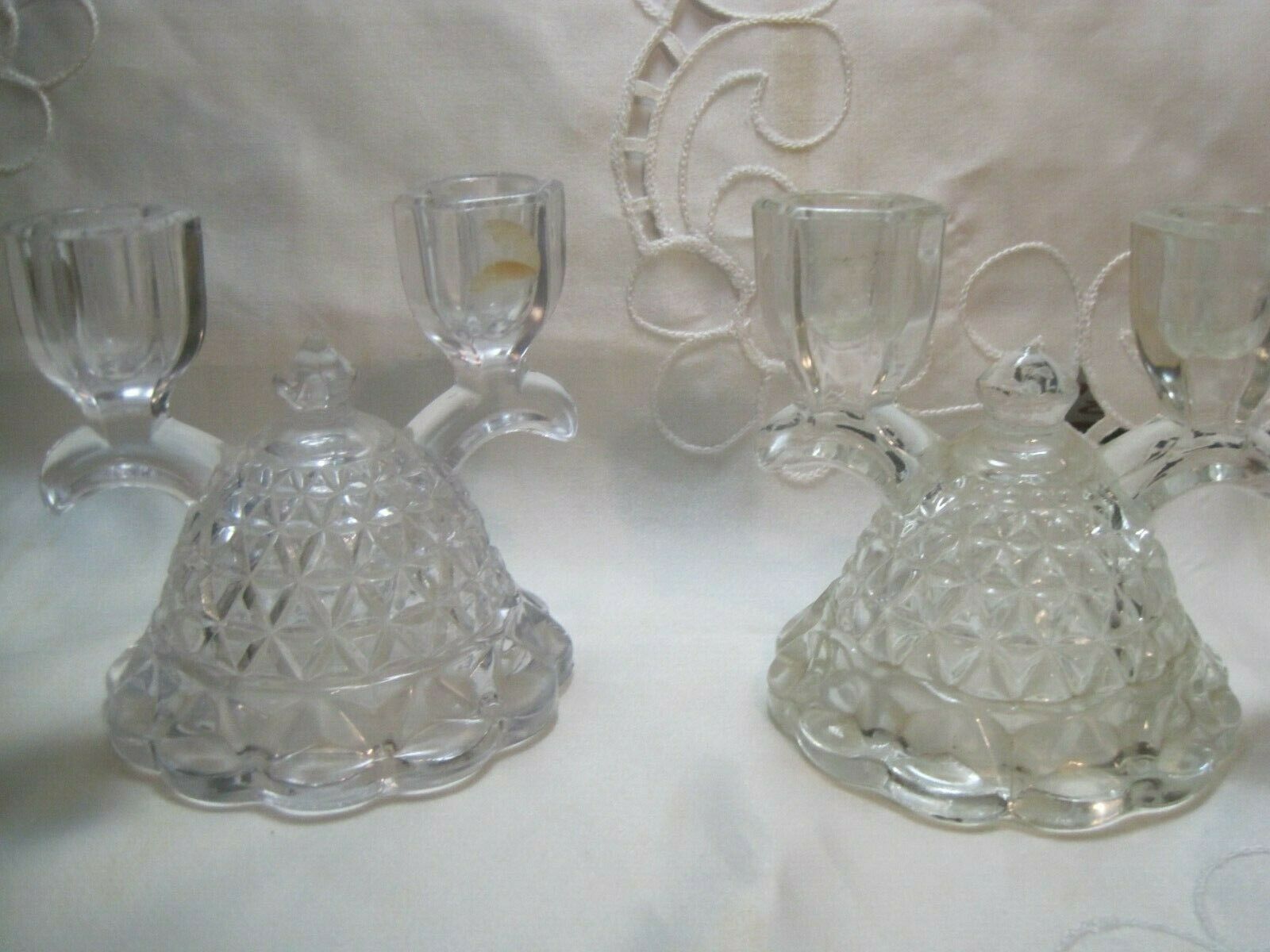 Vintage- Imperial Glass  Laced Edge Double Candle Stick Holder Set Of 2