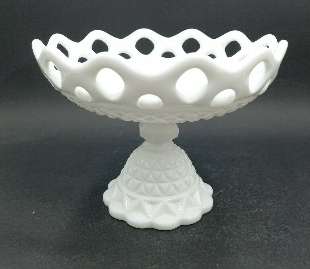 Imperial Glass Round Compote Laced Edge Milk Glass