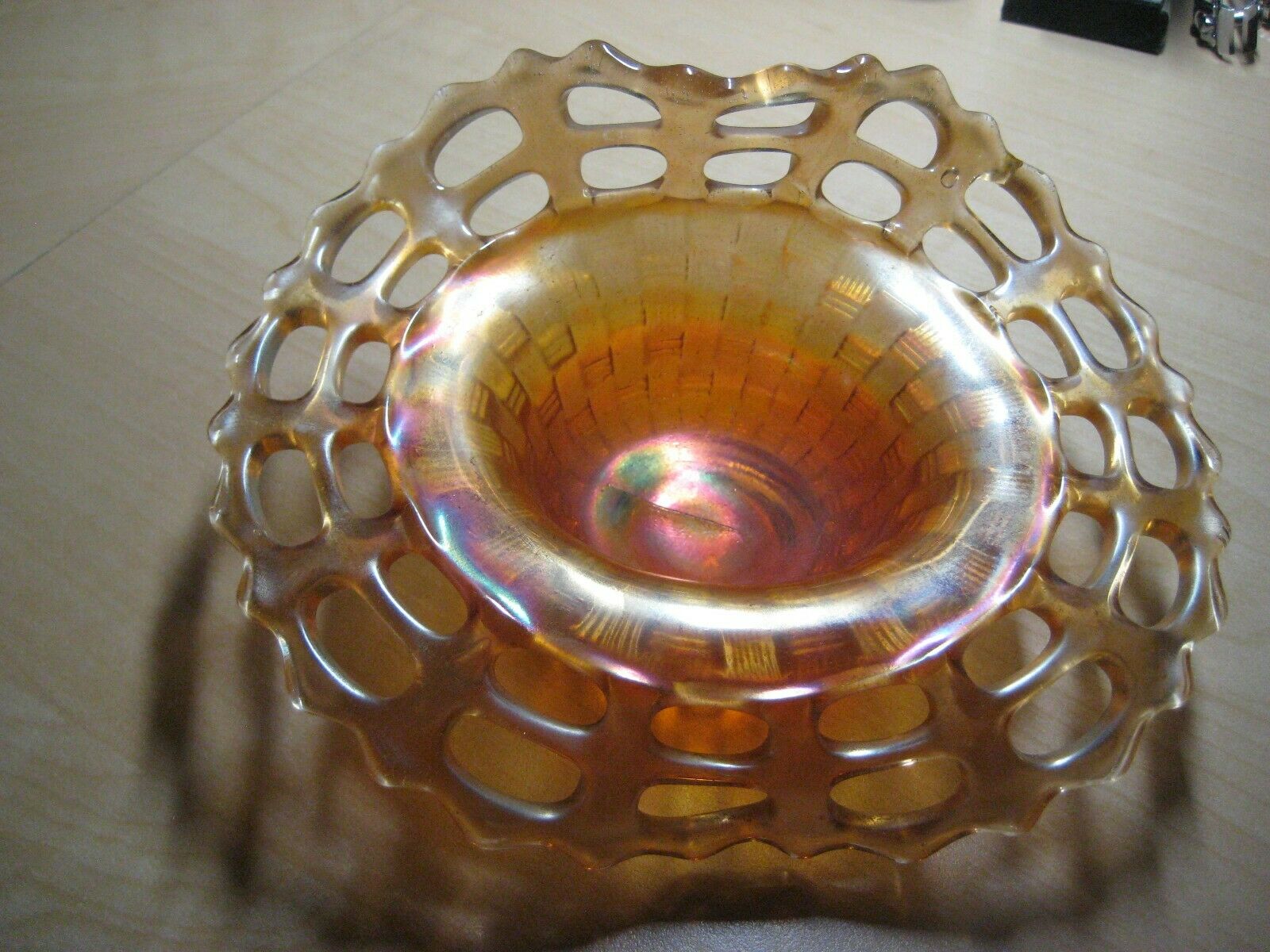 Laced Edge W/ Basket Weave Glass Bowl Vintage