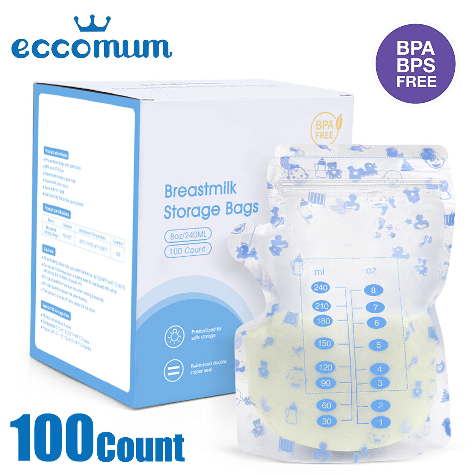100counts Breastmilk Storage Bags Long Term Breastfeeding Storage Bpa-free I1u4