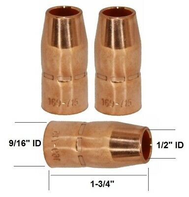 169-715 Mig Welding Nozzles 1/2" For Miller M10/m15 Hobart H-9/h-10 Gun Pk Of 2
