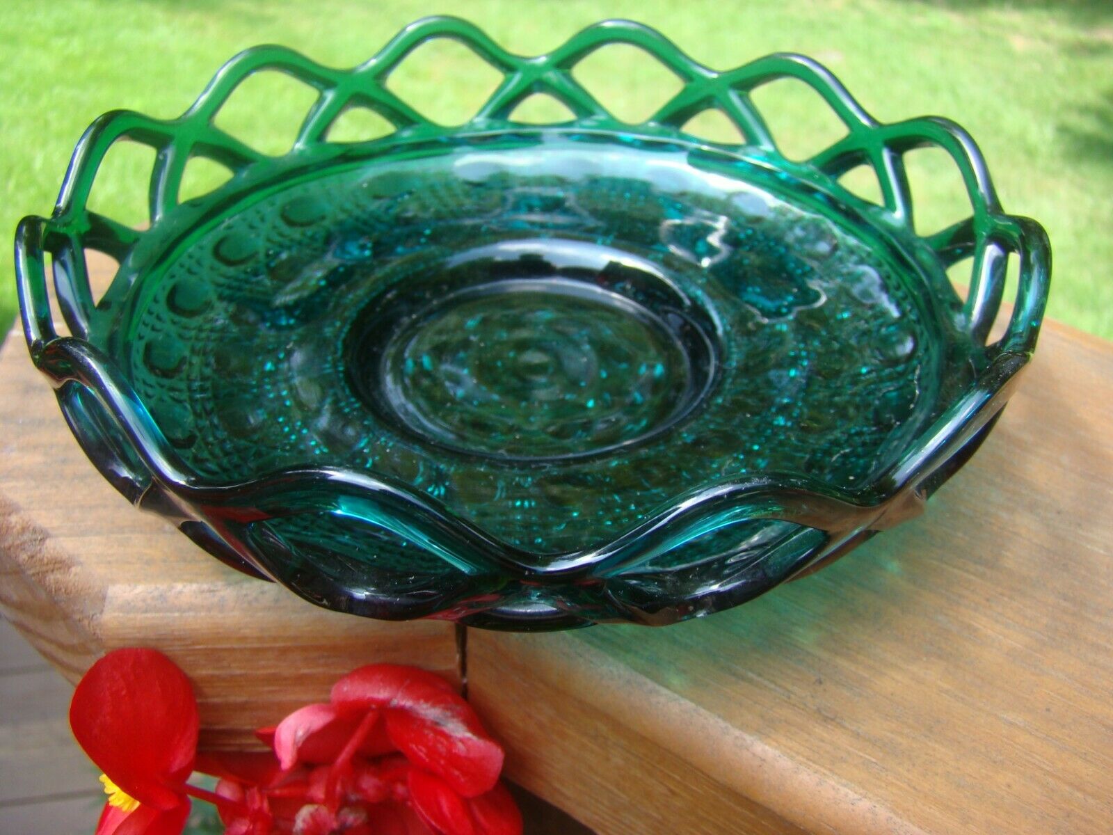 Antique Vintage Retro Laced Edge Stiegel-green Bowl Imperial Glass - 6"