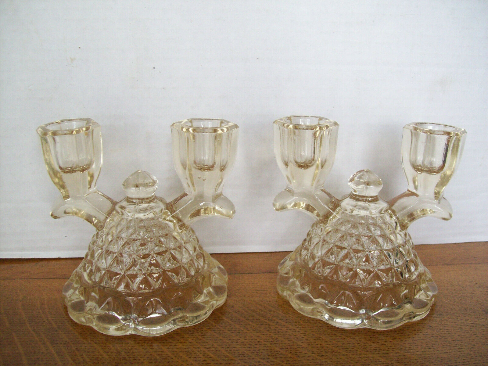Imperial Glass Co Katy Laced Edge Twin Candlestick Holders Vintage