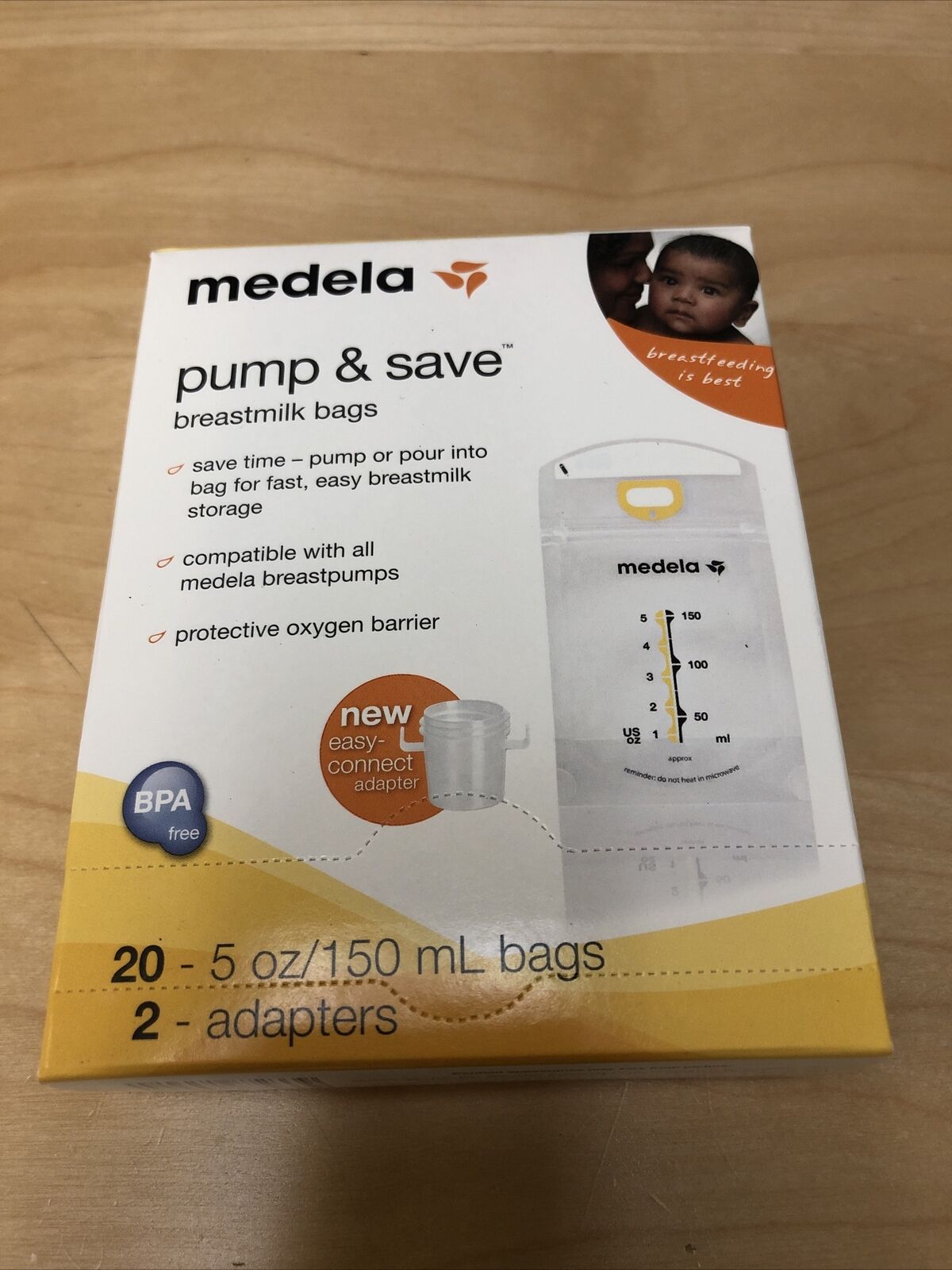 Medela Pump & Save Breast Milk Bags With 2 Adapters 20 Count 5 Oz Bags