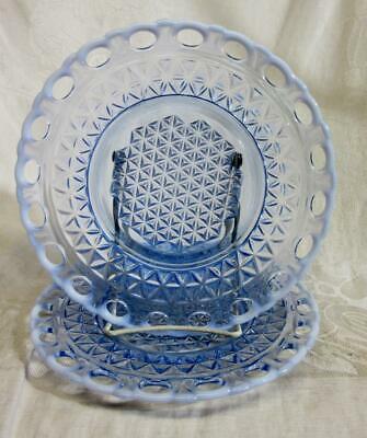 2 Imperial Katy Blue Opalescent Lace Edge Salad Plates   8 1/4"   Vgc