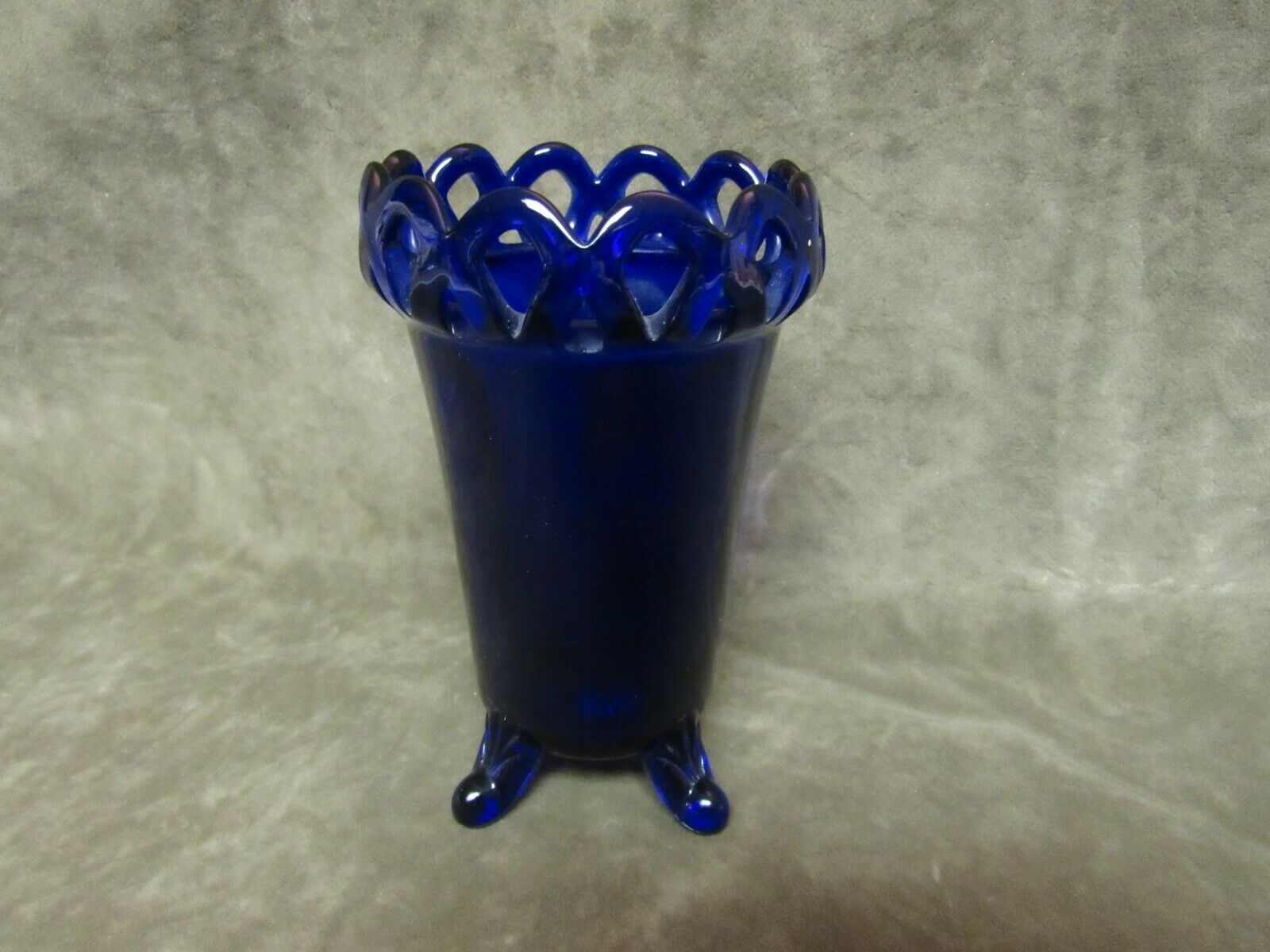 Circa 1950's Imperial Glass Lace Edge Cobalt Blue Color Rib Optic Footed Vase