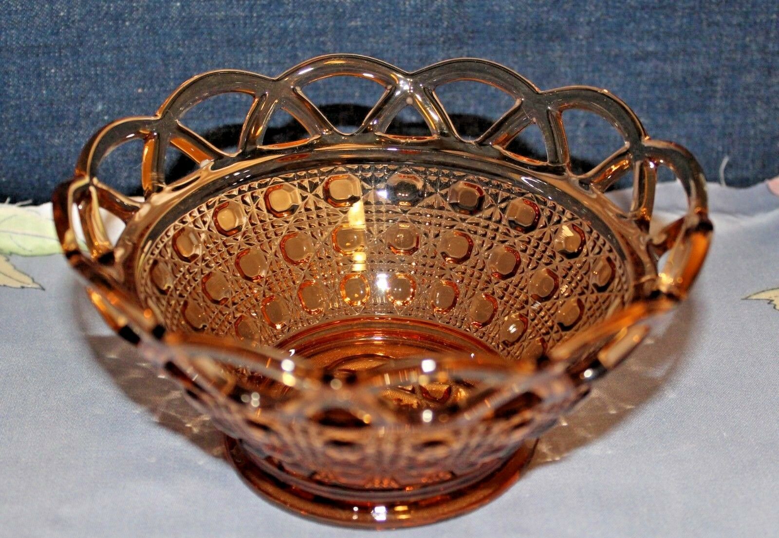 Vintage, Imperial Depression Glass Light Brown/ Amber, Lace Edged Candy Dish