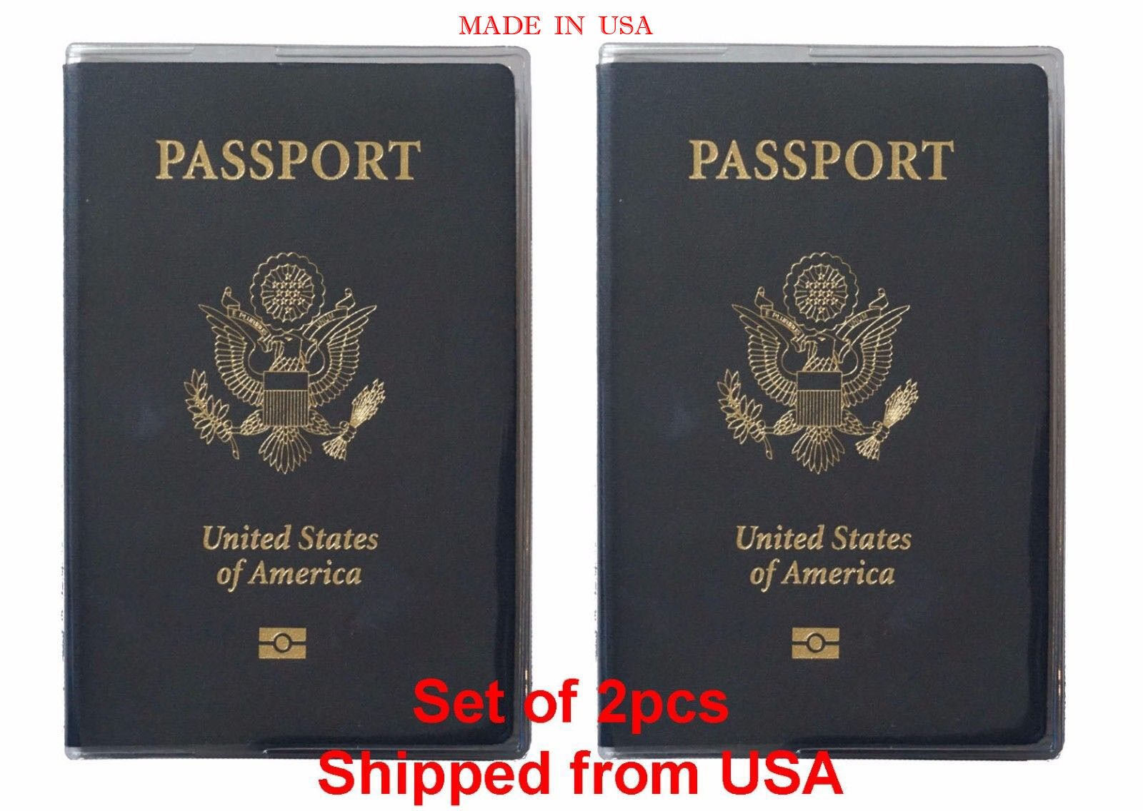 Set Of 2 Heavy Duty Clear Vinyl Plastic Passport Cover Holder Travel Made In Usa